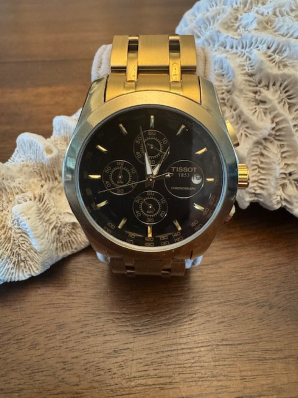 Tissot Couturier Chrono - Men's Gold Quartz Watch T035627A - Black Dial 43mm